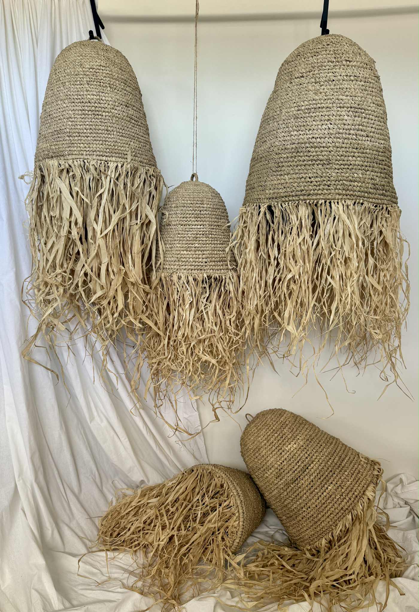 Raffia & Sea Grass Light Pendant Set