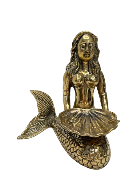 Brass Mermaid figure holding a clam shell for use as a small bowl