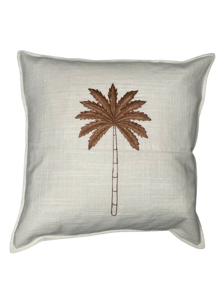 White Linen Cushion with a brown sewn detail on front