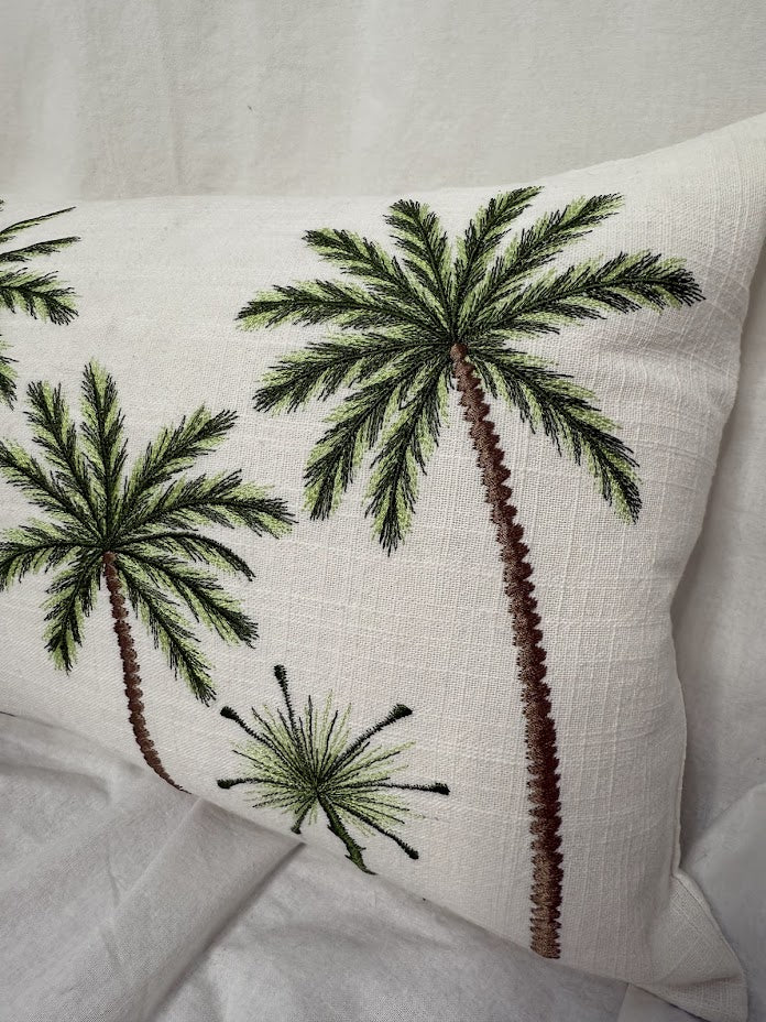 Hand crafted linen palm tree cushion cover