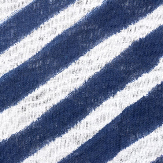 Details of hand woven indigo blue and white striped throw rug