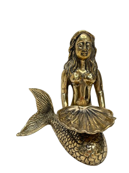 Brass Mermaid figure holding a clam shell for use as a small bowl