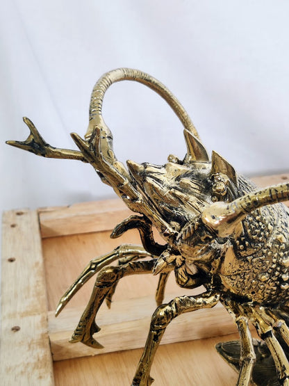 Close up details of face of brass lobster