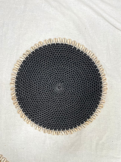 Black Rattan Placement with Cowrie Shell Border