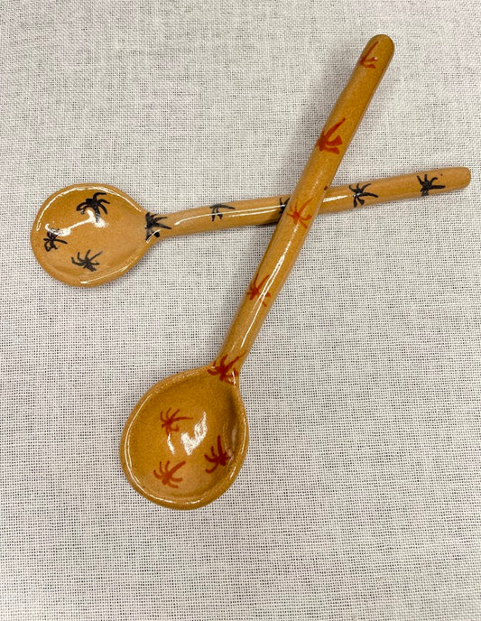 Terracotta Teaspoons with small hand painted palm tress on them 