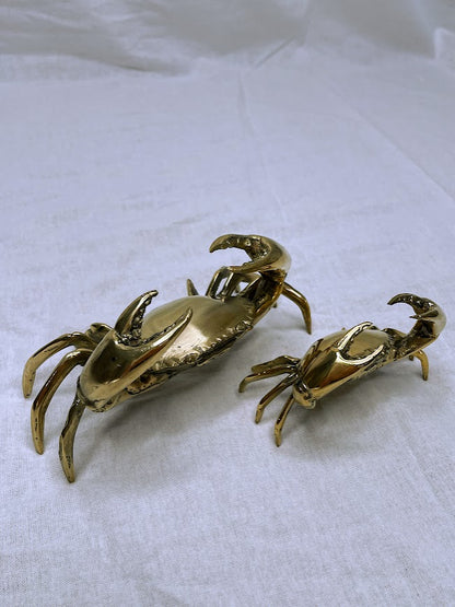 Two differently sized brass crabs from birds eye view