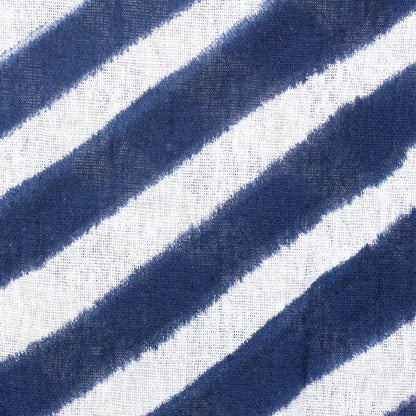 Details of hand woven indigo blue and white striped throw rug