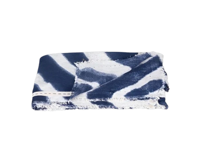 Folded blue and white rug