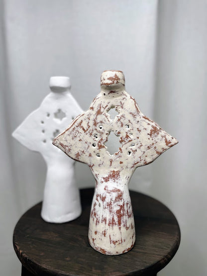 Two home candle decor objects with rustic white colour option in focus