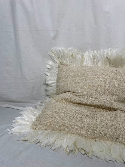 Large Natural Linen Cushion Cover with White Feather Border